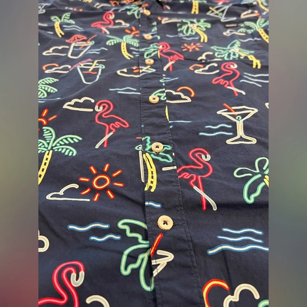 Chubbies Mens Button Down Shirt Tropical Neon Print Tiki Cruise Beach Large EUC - Picture 2 of 5